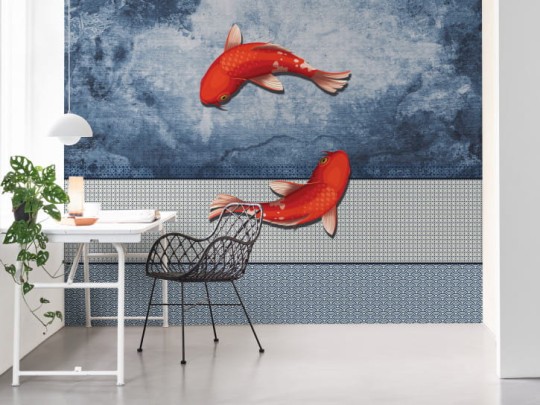 BN 200389 Mijke Konijn Chasing Fish - mural z motywem ryb koi