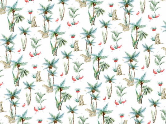 BN 200391 Creative Lab Amsterdam Friends in the Jungle - mural z motywem palm, kotów i flamingów