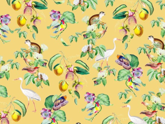 BN 200432 Creative Lab Amsterdam Happy Paradise - mural z motywem ptaków, owoców i dzikich zwierząt