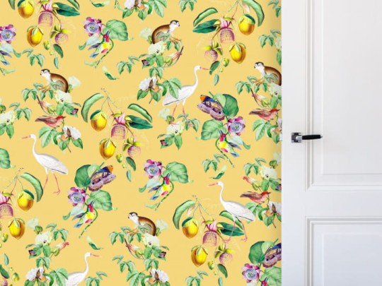 BN 200432 Creative Lab Amsterdam Happy Paradise - mural z motywem ptaków, owoców i dzikich zwierząt