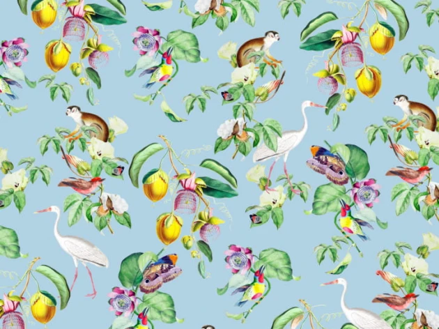 BN 200433 Creative Lab Amsterdam Happy Paradise - mural z motywem ptaków, owoców i dzikich zwierząt