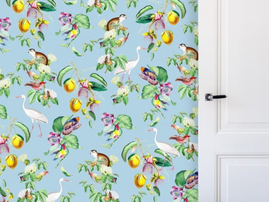 BN 200433 Creative Lab Amsterdam Happy Paradise - mural z motywem ptaków, owoców i dzikich zwierząt