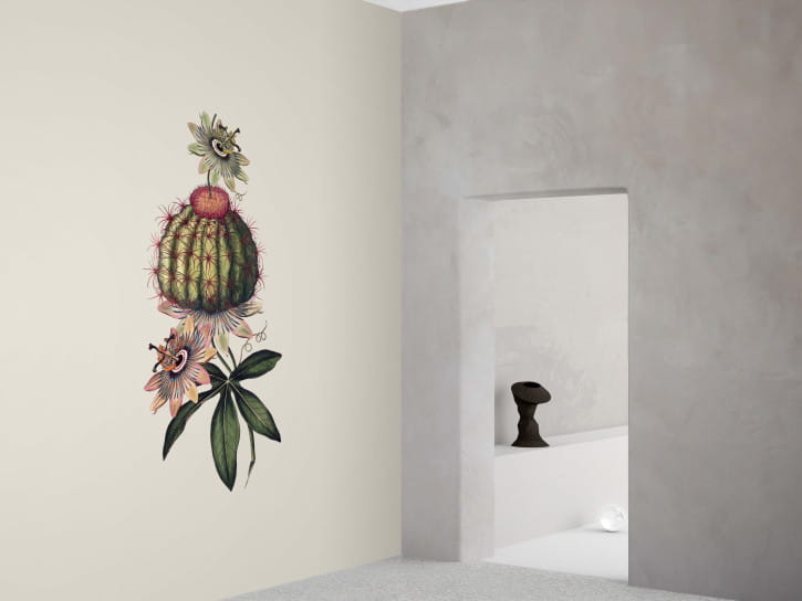 BN 300359 Rive Roshan Passi-Cactus Light - mural z motywem kaktusa i kwiatów na jednolitym tle
