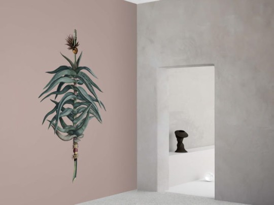 BN 300367 Rive Roshan Aloe-Acatus Mid - mural z motywem kwiatów i liści na jednolitym tle