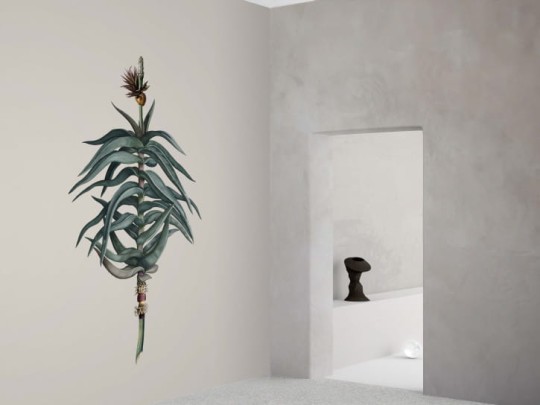 BN 300368 Rive Roshan Aloe-Acatus Light - mural z motywem kwiatów i liści na jednolitym tle