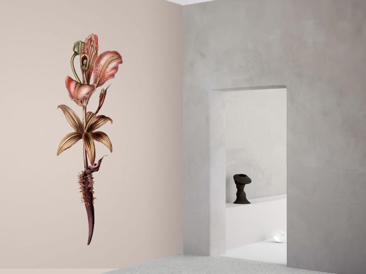 BN 300374 Rive Roshan Lili-Dendron Light - mural z motywem kwiatów i liści na jednolitym tle