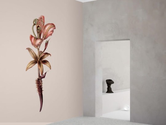 BN 300374 Rive Roshan Lili-Dendron Light - mural z motywem kwiatów i liści na jednolitym tle