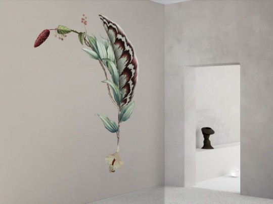 BN 300376 Rive Roshan Pina-Viridi Mid - mural z motywem kwiatów i liści na jednolitym tle