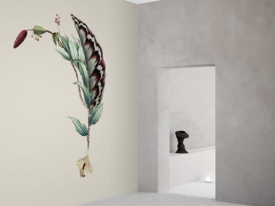 BN 300377 Rive Roshan Pina-Viridi Light - mural z motywem kwiatów i liści na jednolitym tle
