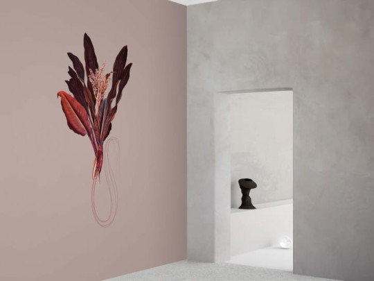 BN 300379 Rive Roshan Phyllum-Rubrum Mid - mural z motywem kwiatów i liści na jednolitym tle