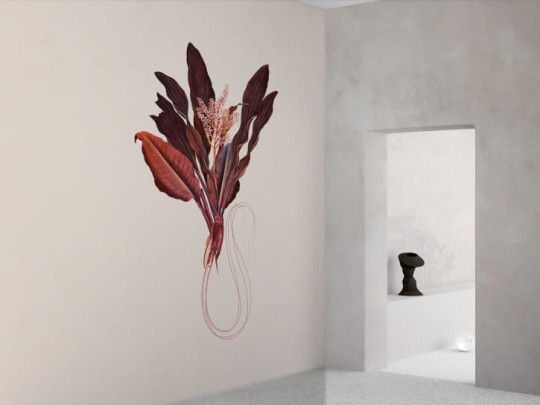 BN 300380 Rive Roshan Phyllum-Rubrum Light - mural z motywem kwiatów i liści na jednolitym tle
