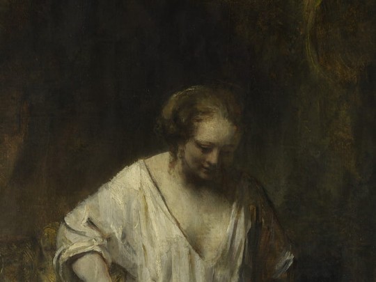 BN 30594 Famous Painters A Woman Bathing in a Stream - Badende vrouw by Rembrandt van Rijn - mural z motywem kobiety w strumieniu
