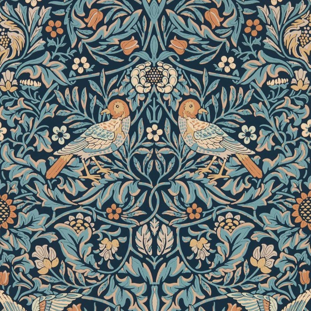 Morris & Co 217193 Emery Walker’s House Bird Webb’s Blue - tapeta roślinna z ptakami
