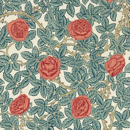 Morris & Co 217206 Emery Walker’s House Rambling Rose Emery Blue/Spring Thicket - tapeta w róże