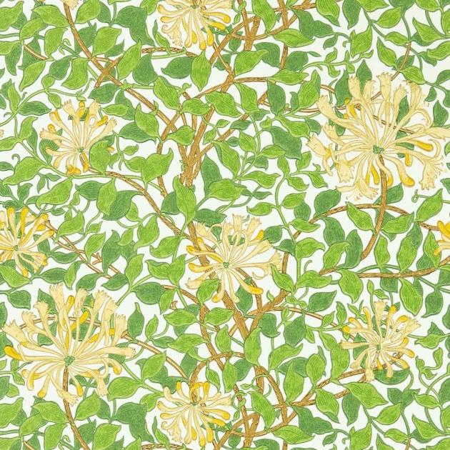 Morris & Co 217095 Cornubia Honeysuckle Cream/Chocolate - tapeta roślinna