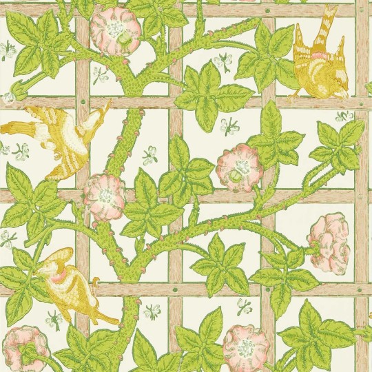 Morris & Co 217104 Cornubia Trellis Summer Yellow - tapeta w kratę z roślinami