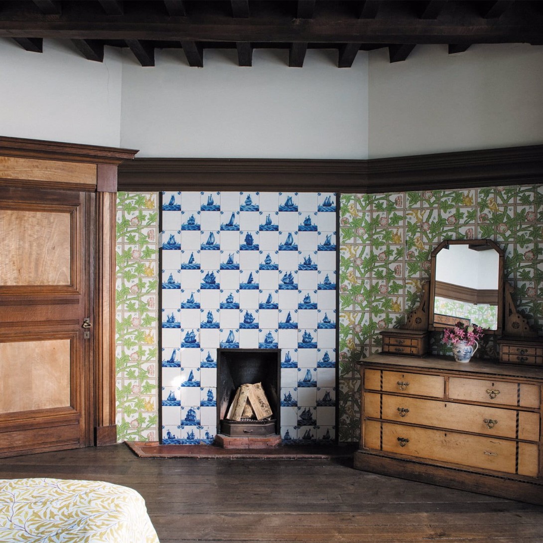 Morris & Co 217104 Cornubia Trellis Summer Yellow - tapeta w kratę z roślinami