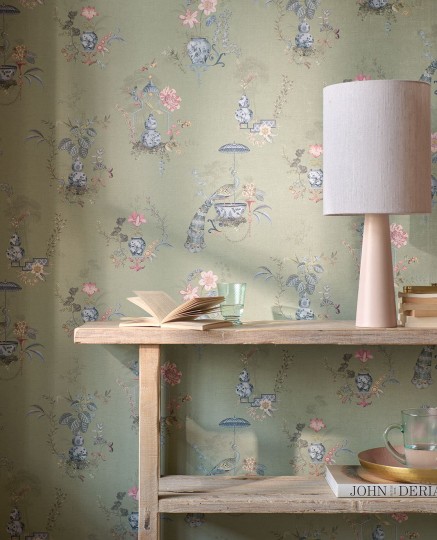 Eijffinger 333142 Pip Studio 6 - tapeta z motywem wazonów z kwiatami i liśćmi oraz ptakami
