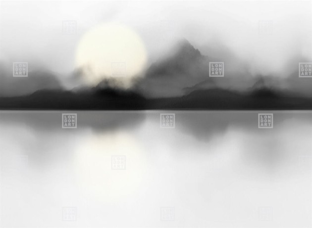 London Art 16093-03 Iconic Re-edition Black Drop - mural z cieniowanym pejzażem gór