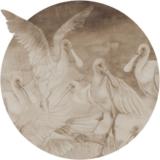 Wall Art Annowa Ajaja Beige - okrągły mural z motywem ptaków warzęch