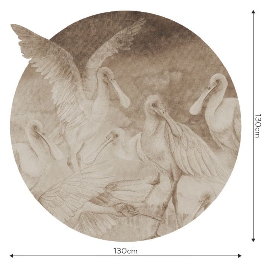 Wall Art Annowa Ajaja Beige - okrągły mural z motywem ptaków warzęch