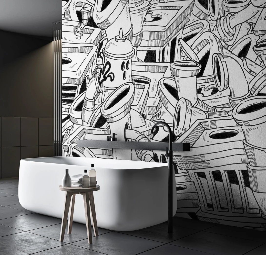 Wallpepper WA-05-A We believe in water - mural z motywem rur