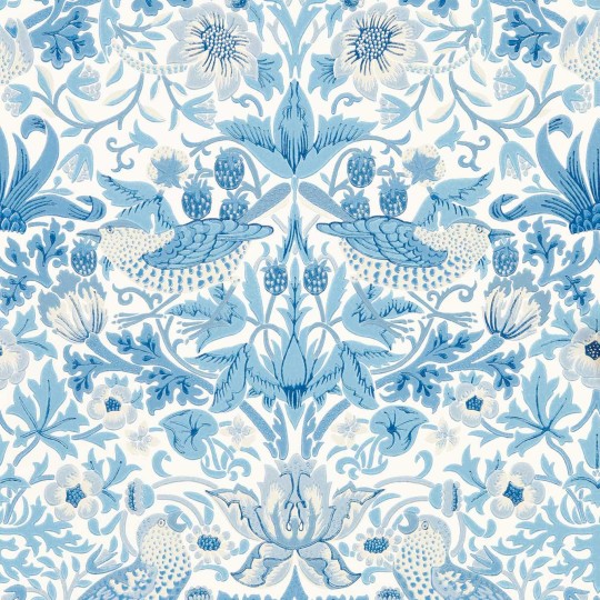Morris & Co 217058 Simply Morris Simply Strawberry Thief Woad - tapeta z ptakami