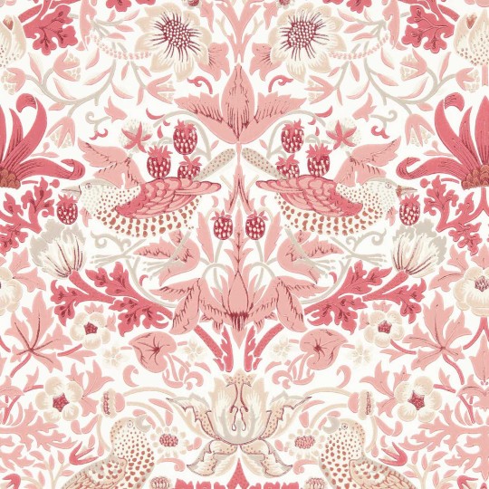 Morris & Co 217059 Simply Morris Simply Strawberry Thief Madder - tapeta z ptakami