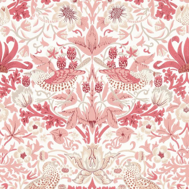 Morris & Co 217059 Simply Morris Simply Strawberry Thief Madder - tapeta z ptakami