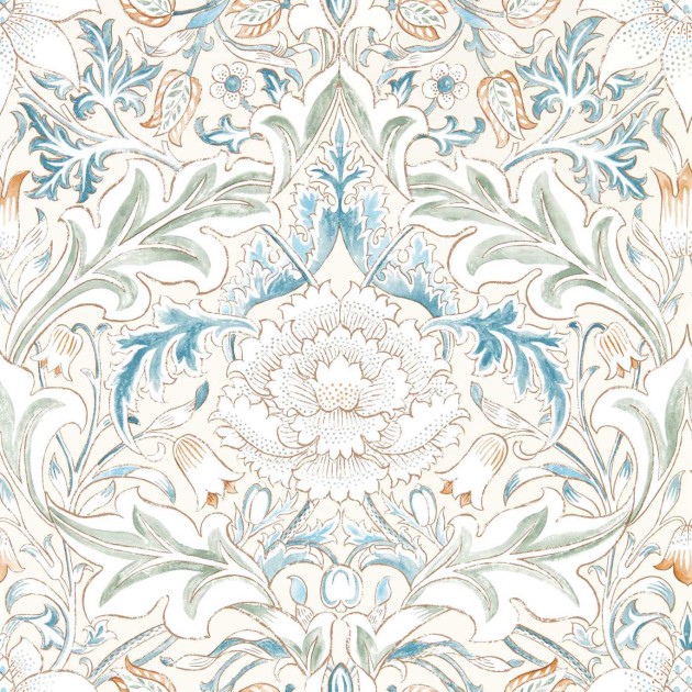 Morris & Co 217074 Simply Morris Simply Severn Bayleaf/Annatto - tapeta w ornament roślinny