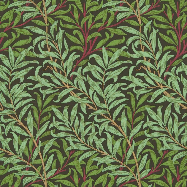 Morris & Co 216950 Queen Square Willow Boughs Bitter Chocolate - tapeta w liście wierzby