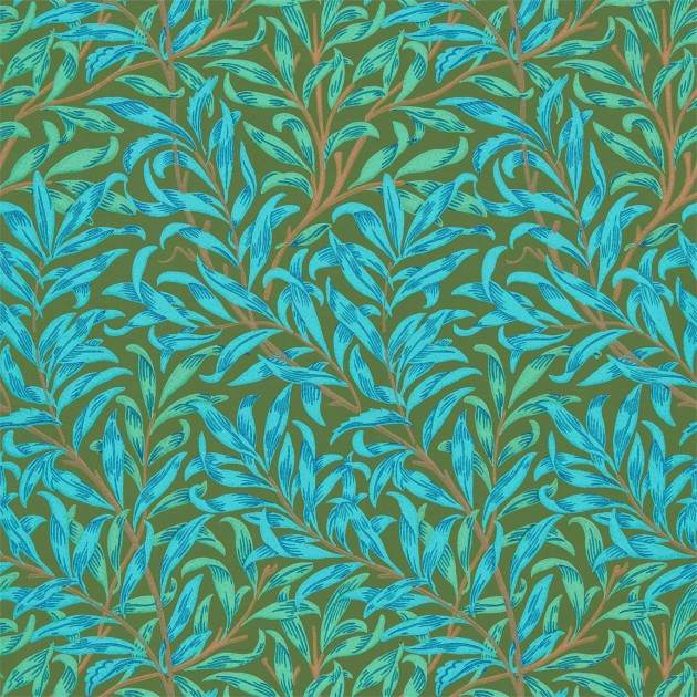 Morris & Co 216952 Queen Square Willow Boughs Olive/Turquoise - tapeta w liście wierzby