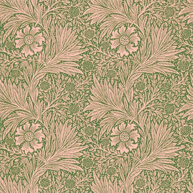 Morris & Co 216953 Queen Square Marigold Pink/Olive - tapeta w aksamitkę