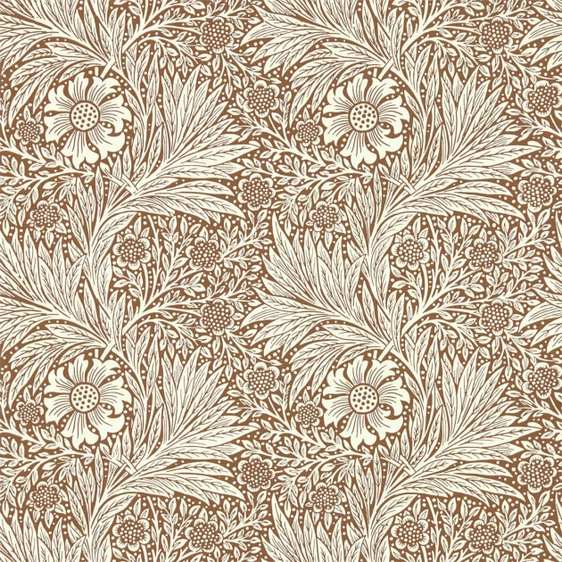 Morris & Co 216955 Queen Square Marigold Chocolate/Cream - tapeta w aksamitkę