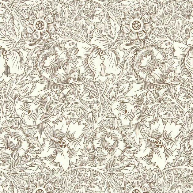 Morris & Co 216957 Queen Square Poppy Cream/Chocolate - tapeta w maki