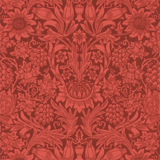Morris & Co 216960 Queen Square Sunflower Chocolate/Red - tapeta roślinna
