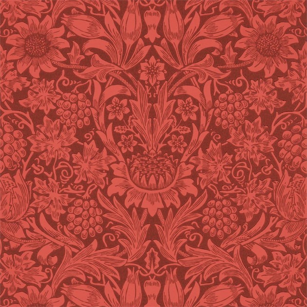 Morris & Co 216960 Queen Square Sunflower Chocolate/Red - tapeta roślinna