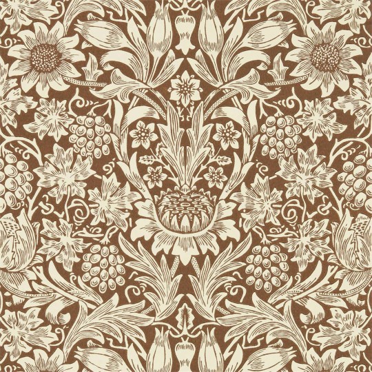 Morris & Co 216961 Queen Square Sunflower Chocolate/Cream - tapeta roślinna
