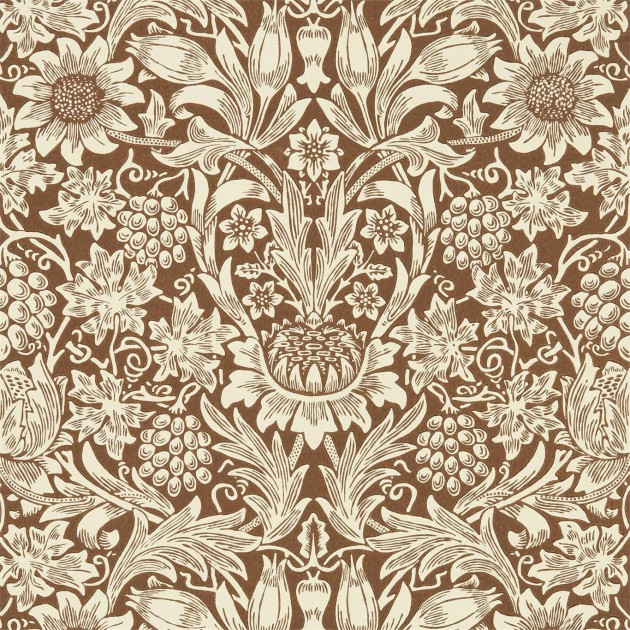 Morris & Co 216961 Queen Square Sunflower Chocolate/Cream - tapeta roślinna
