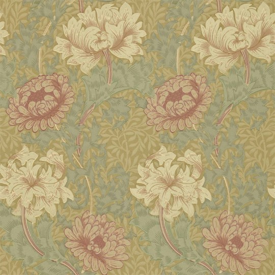 Morris & Co 216860 Compilation Chrysanthemum Pink/Yellow/Green - tapeta w kwity chryzantemy