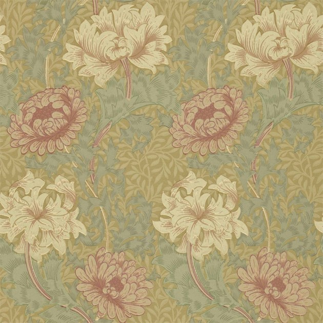 Morris & Co 216860 Compilation Chrysanthemum Pink/Yellow/Green - tapeta w kwity chryzantemy