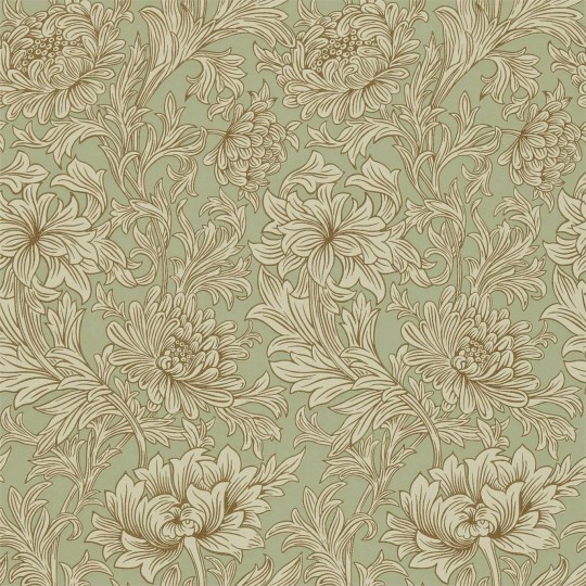 Morris & Co 216861 Compilation Chrysanthemum Toile Eggshell/Gold - tapeta w kwiaty chryzantemy