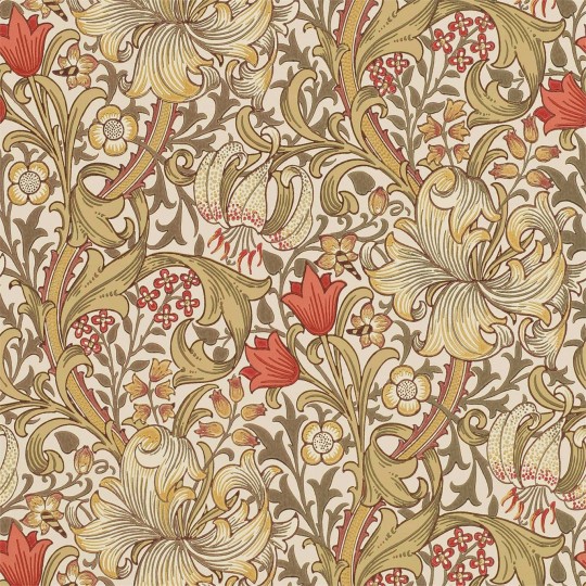 Morris & Co 216869 Compilation Golden Lily Biscuit/Brick - tapeta w kwiaty