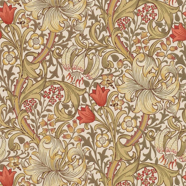 Morris & Co 216869 Compilation Golden Lily Biscuit/Brick - tapeta w kwiaty