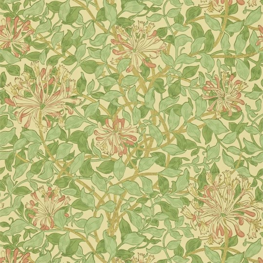 Morris & Co 216842 Compilation Honeytsuckle Green/Beige/Pink - tapeta roślinna