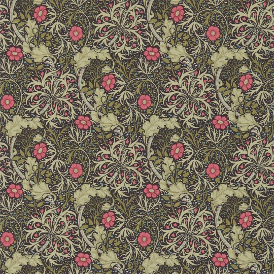 Morris & Co 216851 Compilation Seaweed Ebony/Poppy - tapeta roślinna