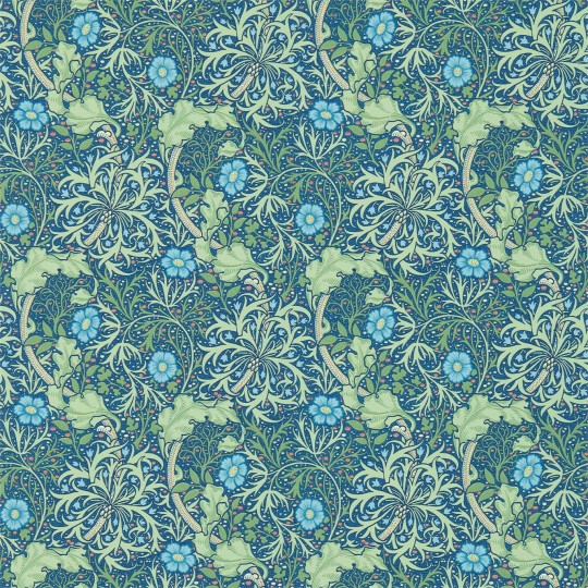 Morris & Co 216865 Compilation Seaweed Cobalt/Thyme - tapeta roślinna