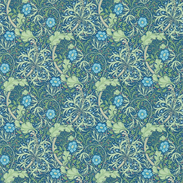 Morris & Co 216865 Compilation Seaweed Cobalt/Thyme - tapeta roślinna