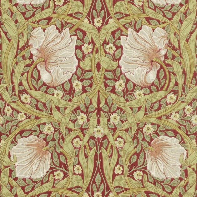 Morris & Co 216845 Compilation Pimpernel Brick/Olive - tapeta w kwiaty