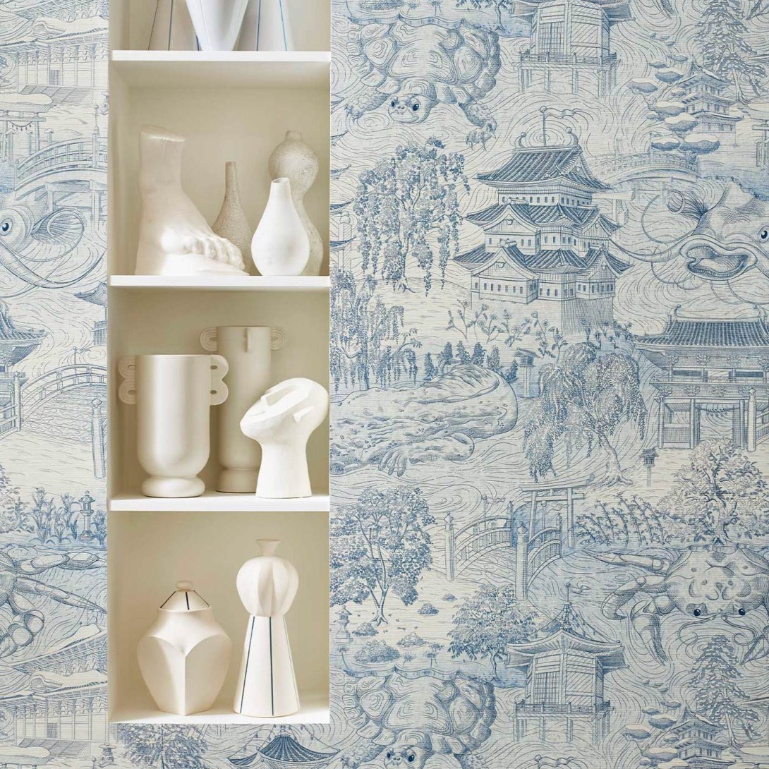Zoffany 312987 Kensington Walk Eastern Palace Indigo - tapeta azjatycka